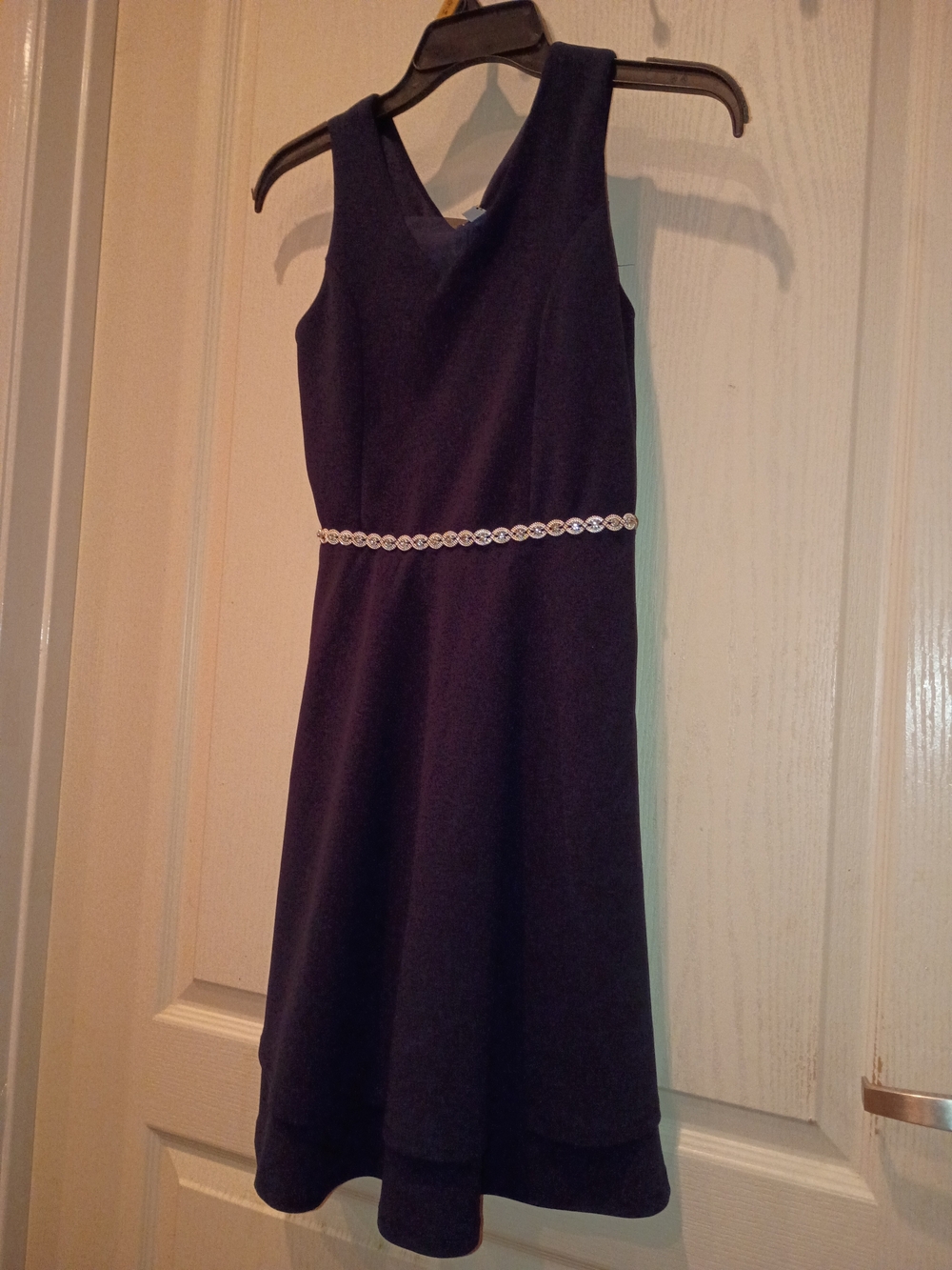 Speechless Navy Midi Dress with Rhinestone Waistband
